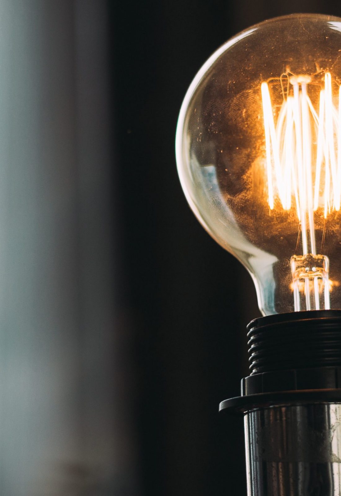 A closeup shot of a high-voltage bright lightbulb in the studio